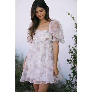 Storia floral babydoll mini puff sleeve dress sz small
